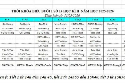 THỜI KHOÁ BIỂU SỐ 14 HỌC KÌ II NĂM HỌC 2025-2026