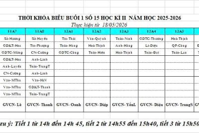 THỜI KHOÁ BIỂU SỐ 15 HỌC KÌ II NĂM HỌC 2025-2026