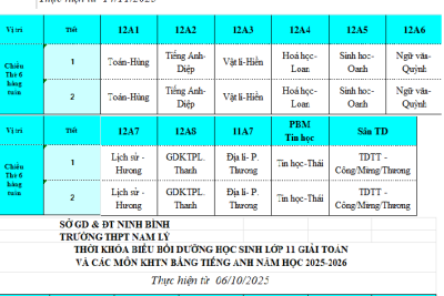 THỜI KHOÁ BIỂU SÔ 6-HK1 NĂM HỌC 2025 -2026