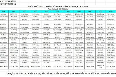 THỜI KHOÁ BIỂU SỐ 12 HỌC KỲ II NĂM HỌC 2025-2026